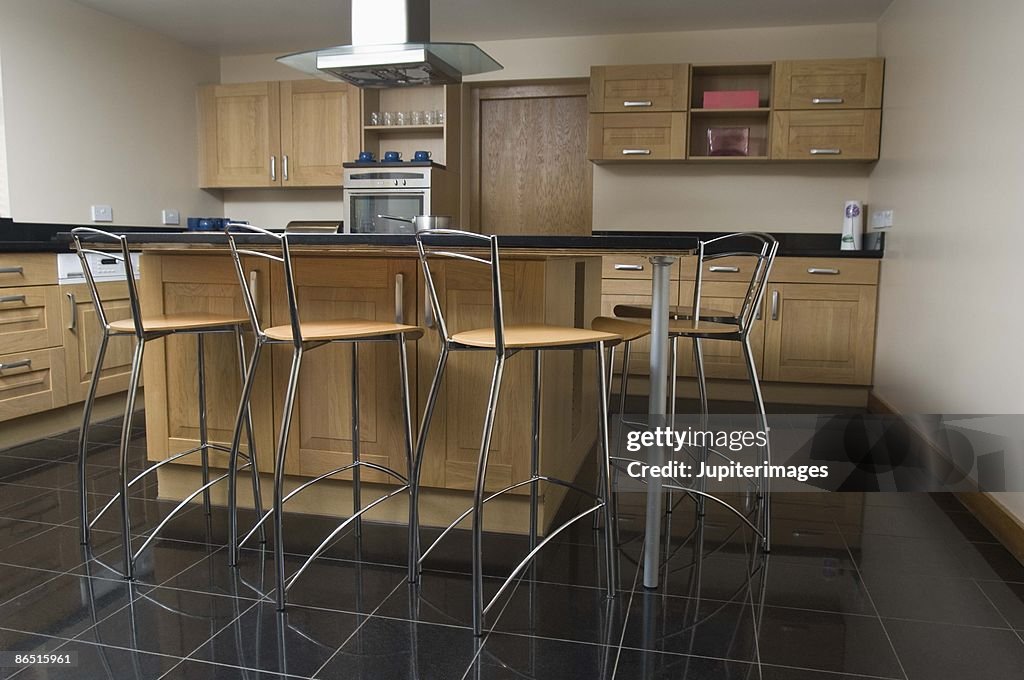 Barstools around kitchen island