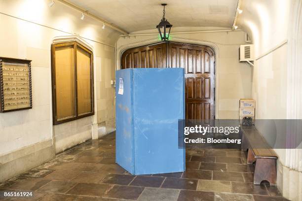 Voting booth stands at a polling station in Buenos Aires, Argentina, on Sunday, Oct. 22, 2017. Argentines will have the opportunity to send a message...