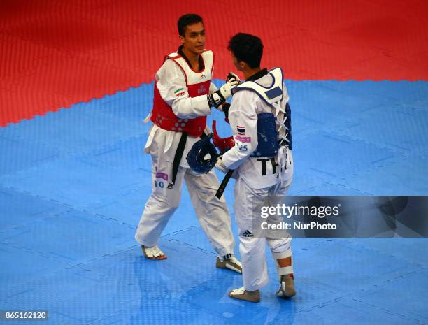 Armin Hadipour Seighalani of Iran and Tawin Hanprab of Thailand Seniors Male A +58 Semi - Final during 2017 London World Taekwondo Grand Prix - G4 at...