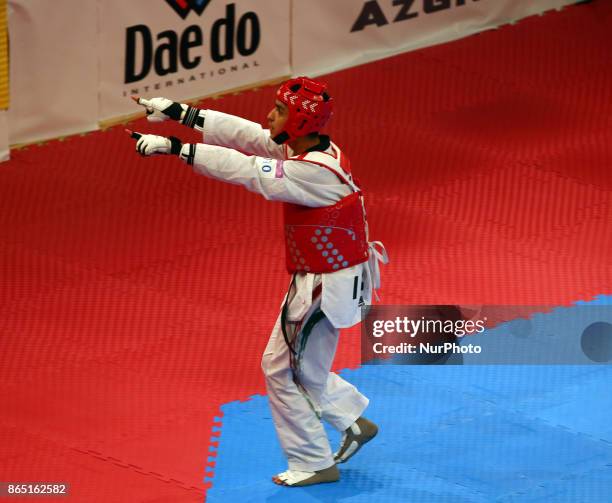 Armin Hadipour Seighalani of Iran and Tawin Hanprab of Thailand Seniors Male A +58 Semi - Final during 2017 London World Taekwondo Grand Prix - G4 at...