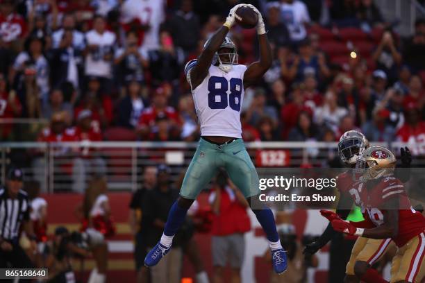 Dez Bryant of the Dallas Cowboys makes a catch for a two-yard touchdown against the San Francisco 49ers during their NFL game at Levi's Stadium on...