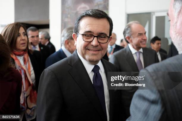 Ildefonso Guajardo Villarreal, Mexico's secretary of economy, arrives for the Mexico Business Summit in San Luis Potosi, Mexico, on Sunday, Oct. 22,...