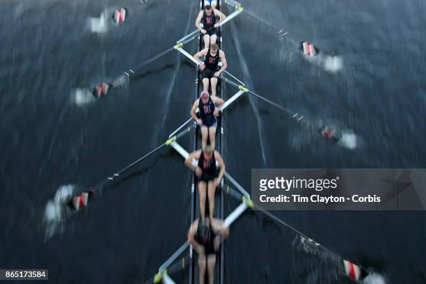 Crews in action during The 53rd Head of the Charles Regatta on the Charles River which separates Boston and Cambridge, Massachusetts, USA. The Head...
