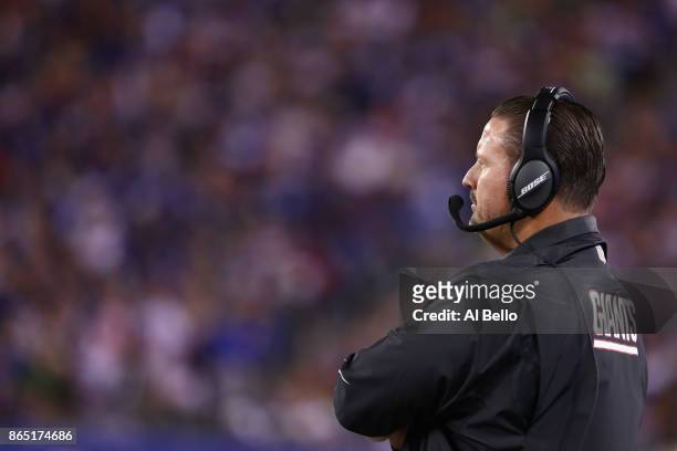Head coach Ben McAdoo of the New York Giants looks on as they play against the Seattle Seahawks during the second half of the game at MetLife Stadium...