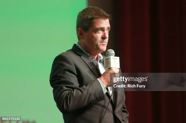 President of Film Independent Josh Welsh speaks on stage during day 3 of the Film Independent Forum at DGA Theater on October 22, 2017 in Los...