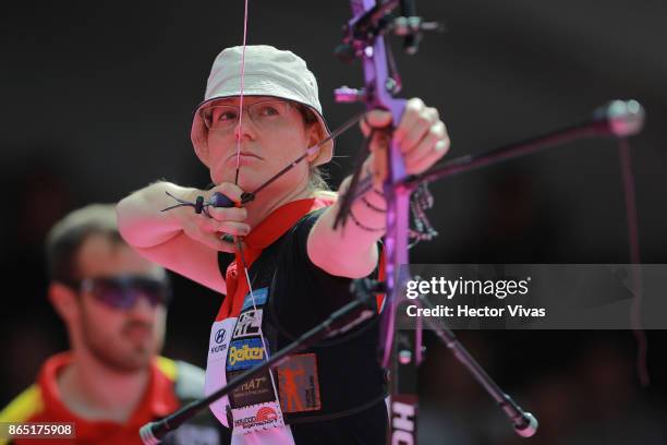 Lisa Unruh of Germany lines up an arrow during the Gold: Recurve Mixed Team Competition as part of the Mexico City 2017 World Archery Championships...