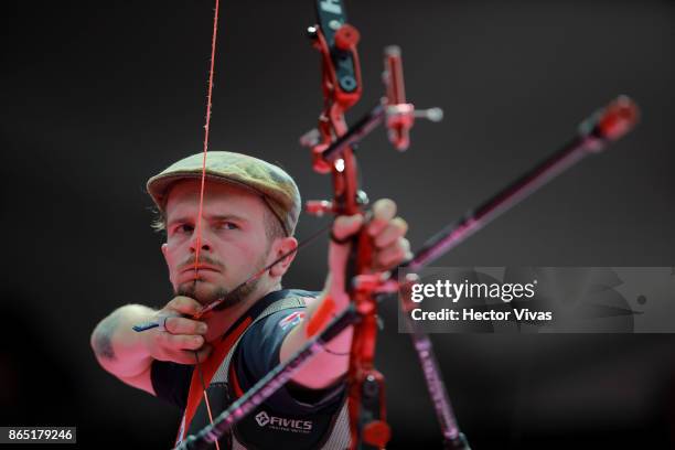 Patrick Huston of Great Britain lines up an arrow during the Bronze: Recurve Mixed Team Competition as part of the Mexico City 2017 World Archery...