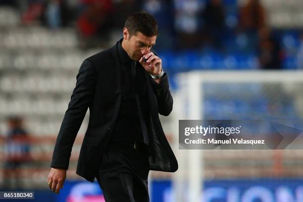 Diego Alonso coach of Pachuca leaves the field after the 14th round match between Pachuca and Puebla as part of the Torneo Apertura 2017 Liga MX at...