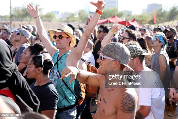 Festivalgoers watch Murs perform at Echo Stage during day 3 of the 2017 Lost Lake Festival on October 22, 2017 in Phoenix, Arizona.