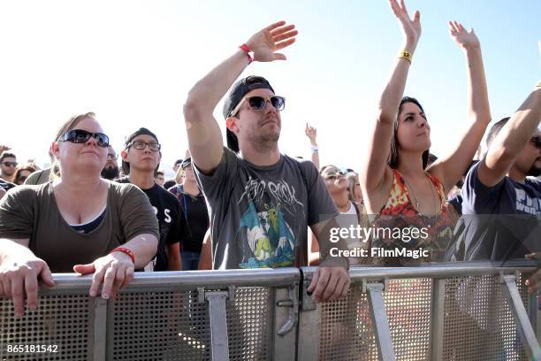 Festivalgoers watch Murs perform at Echo Stage during day 3 of the 2017 Lost Lake Festival on October 22, 2017 in Phoenix, Arizona.