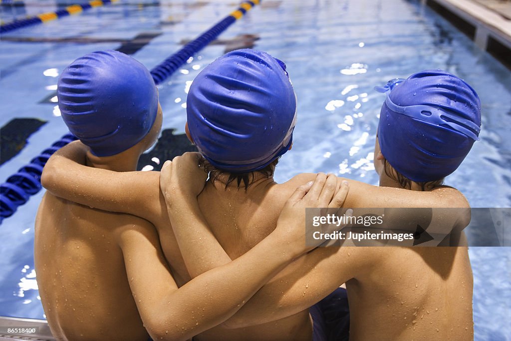 Swimmers embracing