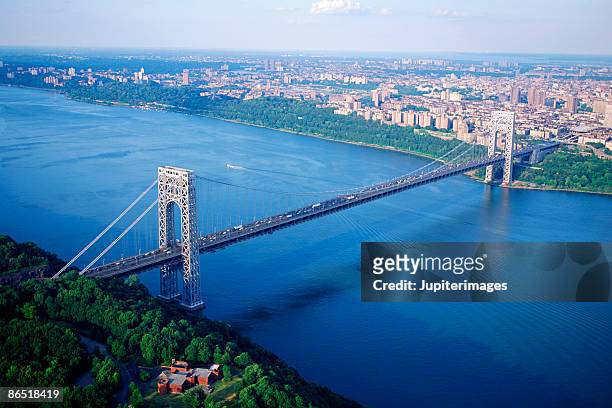 aerial view of george washington bridge, new york city - george washington bridge bildbanksfoton och bilder