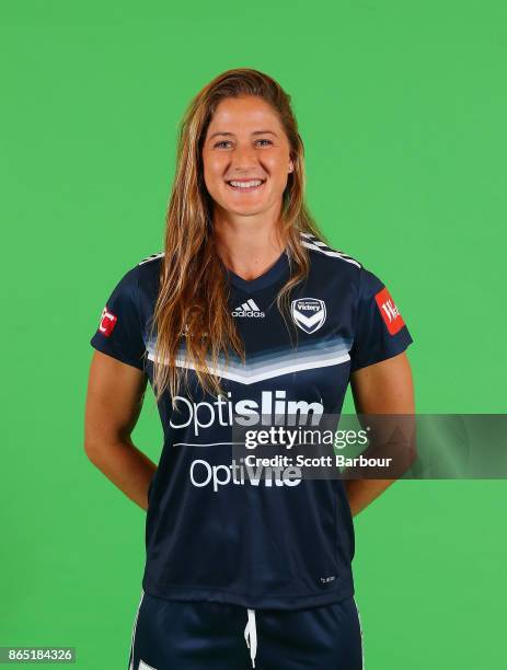 Laura Alleway poses during the Melbourne Victory W-League headshots session on October 22, 2017 in Melbourne, Australia.