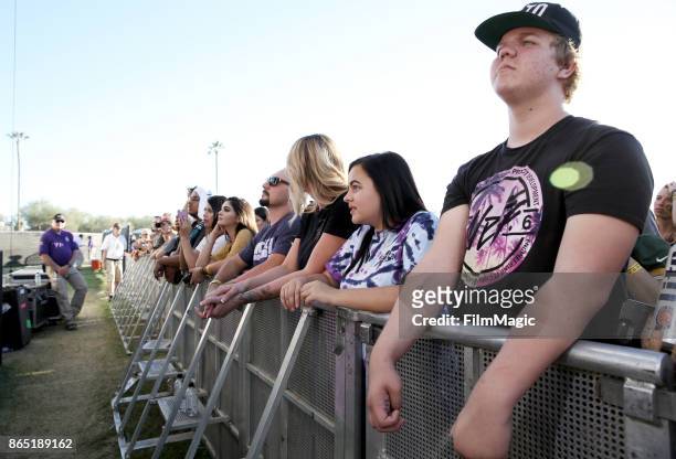 Festivalgoers watch Highly Suspect perform at Echo Stage during day 3 of the 2017 Lost Lake Festival on October 22, 2017 in Phoenix, Arizona.