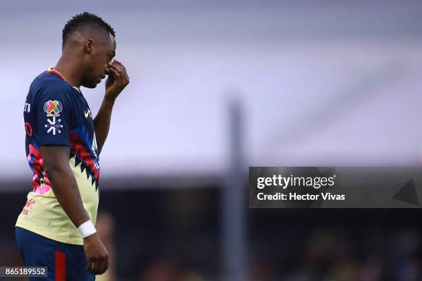 Renato Ibarra of America reacts during the 14th round match between America and Necaxa as part of the Torneo Apertura 2017 Liga MX at Azteca Stadium...