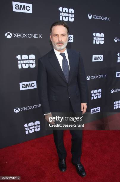 Andrew Lincoln arrives at The Walking Dead 100th Episode Premiere and Party on October 22, 2017 in Los Angeles, California.