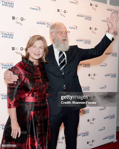 David Letterman and his wife, Regina Lasko, walk the red carpet at the 2017 Mark Twain Prize for American Humor at The Kennedy Center on October 22,...