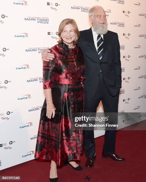 David Letterman and his wife, Regina Lasko, walk the red carpet at the 2017 Mark Twain Prize for American Humor at The Kennedy Center on October 22,...