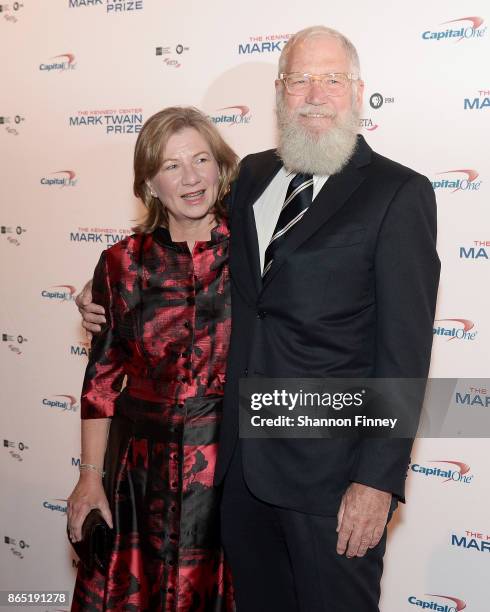 David Letterman and his wife, Regina Lasko, walk the red carpet at the 2017 Mark Twain Prize for American Humor at The Kennedy Center on October 22,...