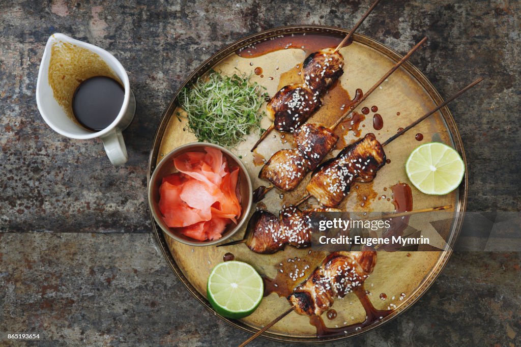 Char-grilled yakitori skewers