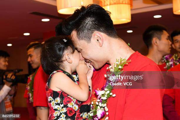 Gao Lin of Guangzhou Evergrande Taobao F.C. Attends the celebration of winning the 2017 Chinese Super League title after the 28th round match between...