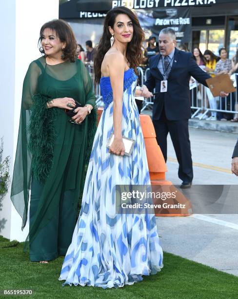 Amal Clooney and mom arrives at the Premiere Of Paramount Pictures' "Suburbicon" at Regency Village Theatre on October 22, 2017 in Westwood,...