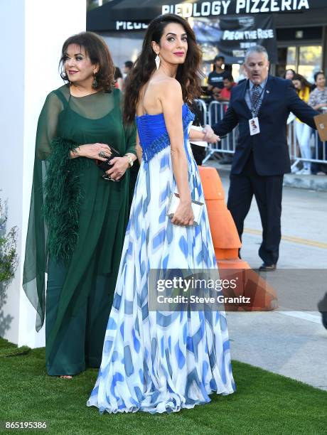 Amal Clooney and mom arrives at the Premiere Of Paramount Pictures' "Suburbicon" at Regency Village Theatre on October 22, 2017 in Westwood,...