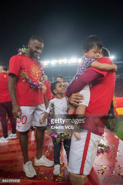 Muriqui of Guangzhou Evergrande Taobao F.C. Attends the celebration of winning the 2017 Chinese Super League title after the 28th round match between...