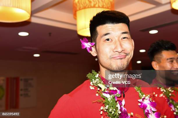 Liu Dianzuo of Guangzhou Evergrande Taobao F.C. Attends the celebration of winning the 2017 Chinese Super League title after the 28th round match...