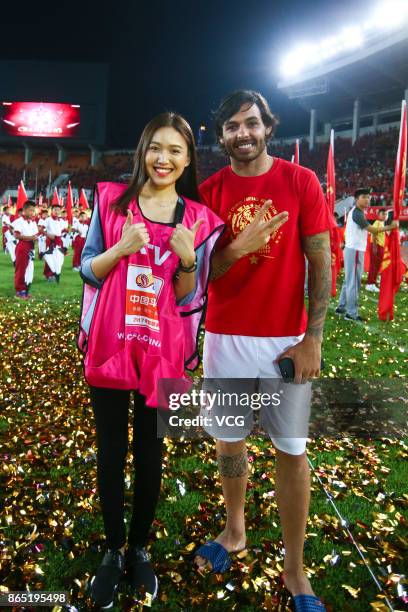 Ricardo Goulart of Guangzhou Evergrande Taobao F.C. Attends the celebration of winning the 2017 Chinese Super League title after the 28th round match...