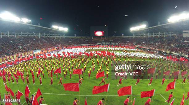 Celebration is held for Guangzhou Evergrande Taobao F.C. As the club wins the 2017 Chinese Super League title after the 28th round match between...