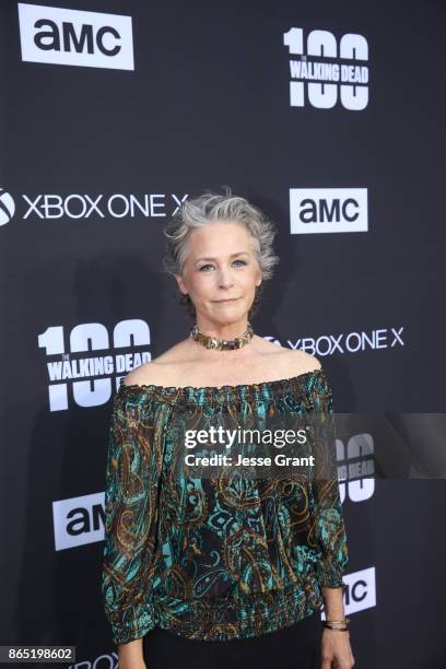 Melissa McBride arrives at The Walking Dead 100th Episode Premiere and Party on October 22, 2017 in Los Angeles, California.