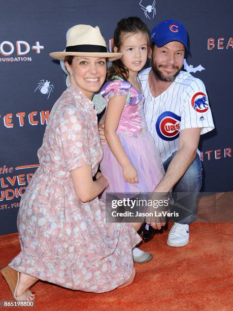 Actor Ike Barinholtz, wife Erica Hanson and daughter Foster Barinholtz attend the GOOD+ Foundation's 2nd annual Halloween Bash at Culver Studios on...