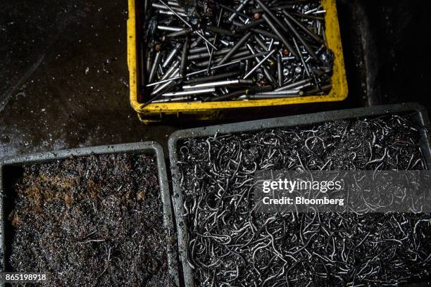 Metal shavings sit in trays at a Techfast Holdings Bhd. Manufacturing facility in Shah Alam, Selangor, Malaysia, on Wednesday, Oct. 4, 2017....
