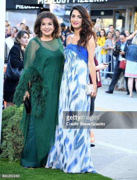 Amal Clooney and mom arrives at the Premiere Of Paramount Pictures' "Suburbicon" at Regency Village Theatre on October 22, 2017 in Westwood,...