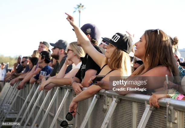 Festivalgoers watch Highly Suspect perform at Echo Stage during day 3 of the 2017 Lost Lake Festival on October 22, 2017 in Phoenix, Arizona.