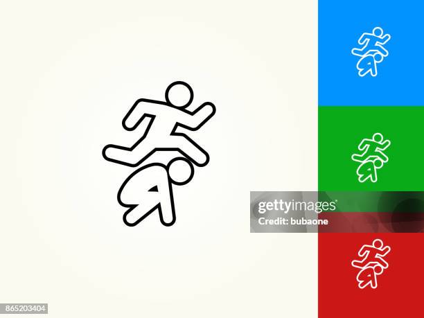 leap frog schwarzer strich lineare symbol - bockspringen stock-grafiken, -clipart, -cartoons und -symbole
