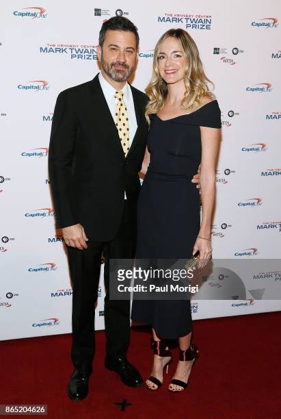 Talk show host Jimmy Kimmel and his wife Molly McNearney arrive to the 2017 Mark Twain Prize for American Humor at The Kennedy Center on October 22,...