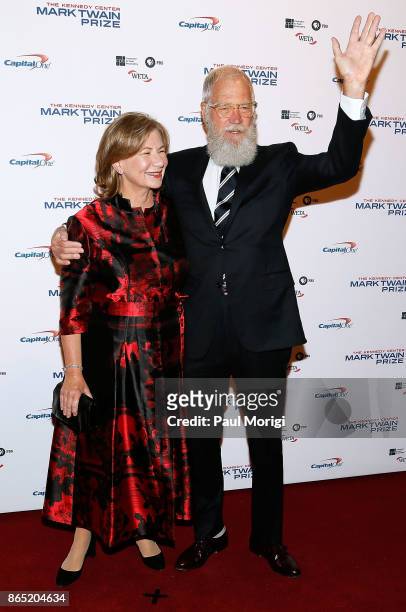 Honoree David Letterman and his wife, Regina Lasko, arrive to the 2017 Mark Twain Prize for American Humor at The Kennedy Center on October 22, 2017...