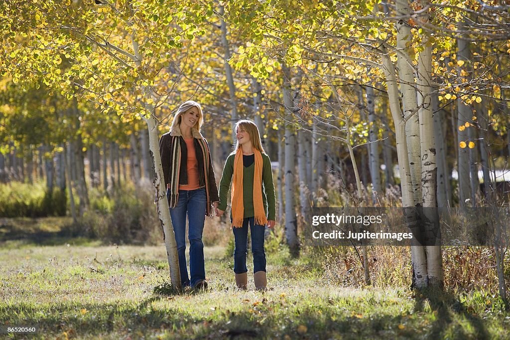 Mother and daughter outdoors