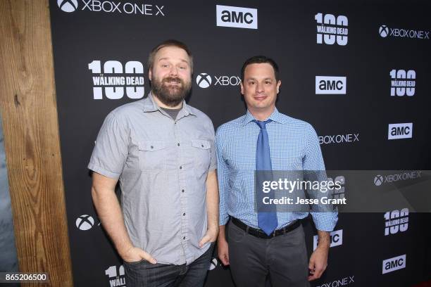 Executive producers Robert Kirkman and Dave Alpert arrive at The Walking Dead 100th Episode Premiere and Party on October 22, 2017 in Los Angeles,...