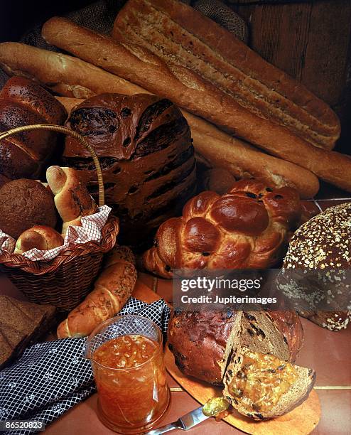 assortment of breads - raisin bread stock pictures, royalty-free photos & images