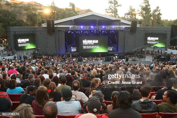 General view of the stage is seen from the seating area at The Walking Dead 100th Episode Premiere and Party on October 22, 2017 in Los Angeles,...