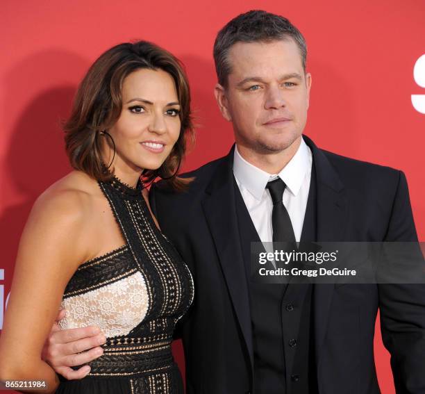 Matt Damon and Luciana Damon arrive at the premiere of Paramount Pictures' "Suburbicon" at Regency Village Theatre on October 22, 2017 in Westwood,...