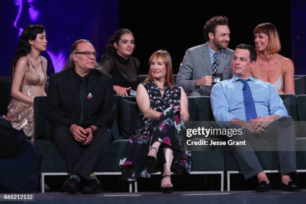 Christian Serratos, Greg Nicotero, Alanna Masterson, Gale Anne Hurd, Ross Marquand, Dave Alpert and Pollyanna McIntosh speak onstage at The Walking...