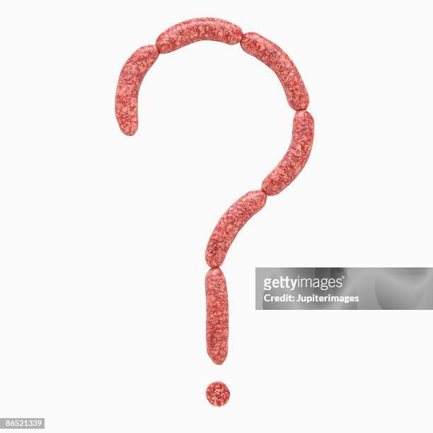 sausage links in question mark - mystery meat stock pictures, royalty-free photos & images