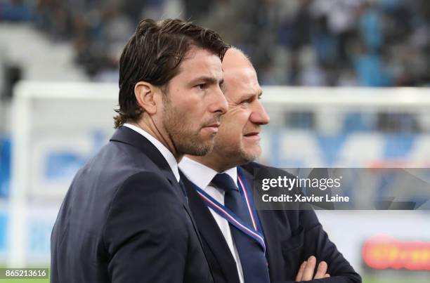 Maxwell and Antero Henrique of Paris Saint-Germain attend the Ligue 1 match between Olympique Marseille and Paris Saint Germain at Orange Velodrome...