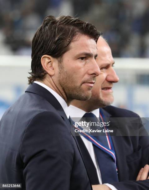 Maxwell and Antero Henrique of Paris Saint-Germain attend the Ligue 1 match between Olympique Marseille and Paris Saint Germain at Orange Velodrome...