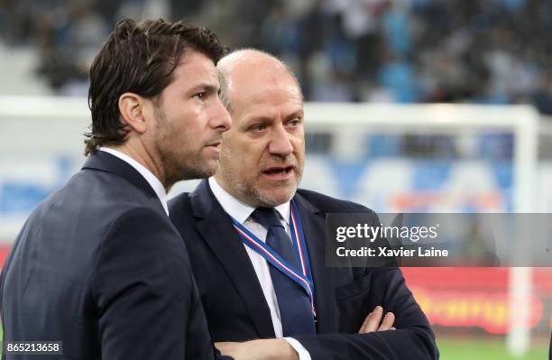 Maxwell and Antero Henrique of Paris Saint-Germain attend the Ligue 1 match between Olympique Marseille and Paris Saint Germain at Orange Velodrome...