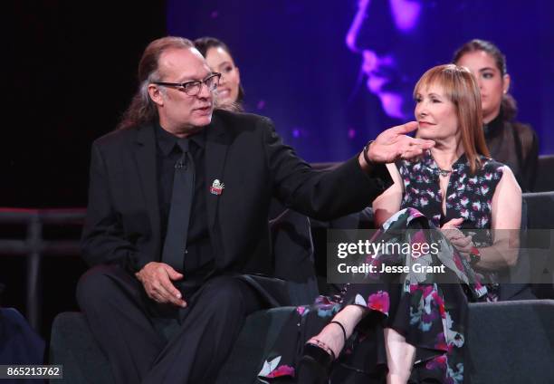 Greg Nicotero and Gale Anne Hurd speak onstage at The Walking Dead 100th Episode Premiere and Party on October 22, 2017 in Los Angeles, California.